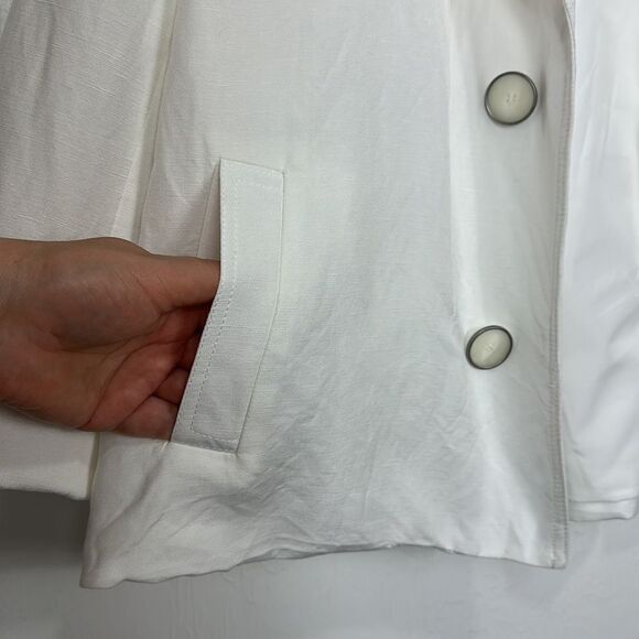 Kasper White Pocketed Faux-double-breasted Open Cuffed Sleeve Jacke Size 12 - Picture 4 of 11